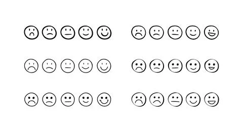 Set of rating emotion faces. simple doodle hand drawn style. Sad or happy. Stock Illustration