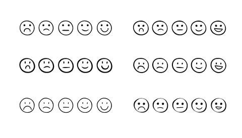 Set of rating emotion faces. simple doodle hand drawn style. Sad or happy. Stock Illustration