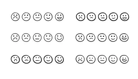 Set of rating emotion faces. simple doodle hand drawn style. Sad or happy. Stock Illustration