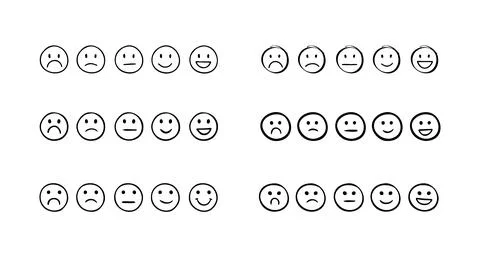 Set of rating emotion faces. simple doodle hand drawn style. Sad or happy. Stock Illustration