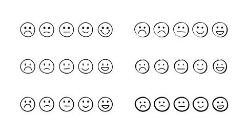 Set of rating emotion faces. simple doodle hand drawn style. Sad or happy. Stock Illustration