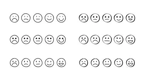 Set of rating emotion faces. simple doodle hand drawn style. Sad or happy. Stock Illustration