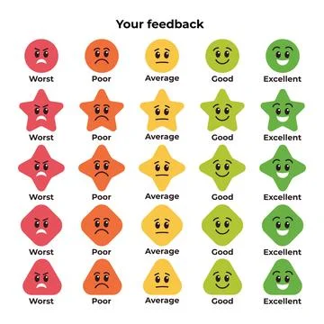 A set of rating scale icons using various shapes and colors to express cust.. Stock Illustration