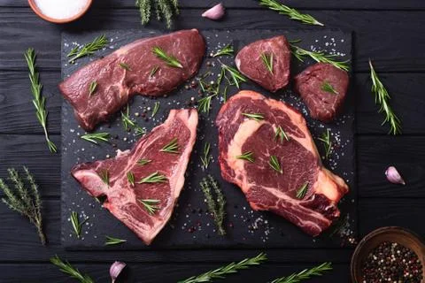 Set of raw beef steak Stock Photos