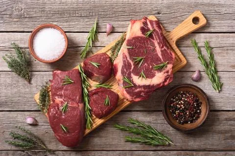 Set of raw beef steak Stock Photos