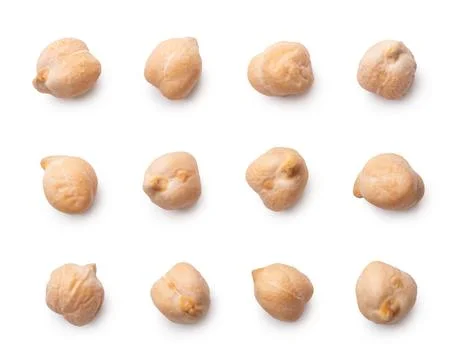 Set of raw chickpeas close-up on a white background. Top view Stock Photos