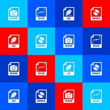 Set RAW file document, SVG, AI and WMA icon. Vector イラスト素材