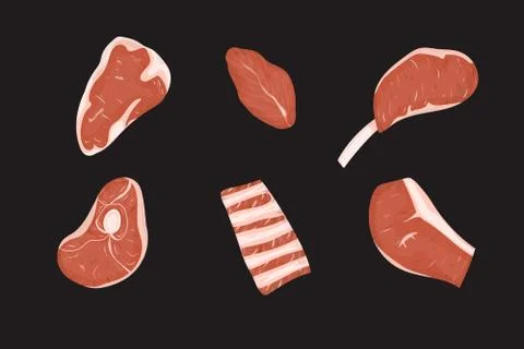Set of raw meats cuts. Stock Illustration