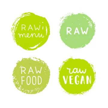 Set of raw vegan badges. Stock Illustration