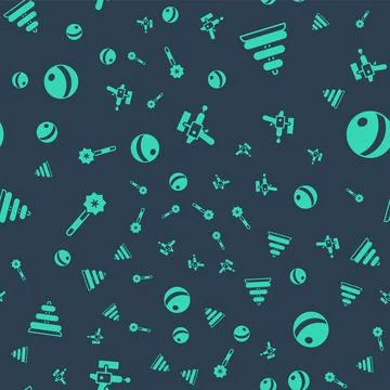 Set Ray gun, Pyramid toy, Magic wand and Beach ball on seamless pattern. Vector Illustrazione stock