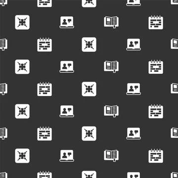 Set Reading book, Calendar, Target and Online education on seamless pattern Stock Illustration