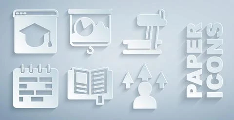 Set Reading book, Treadmill machine, Calendar, Front development, Chalkboard Stock Illustration