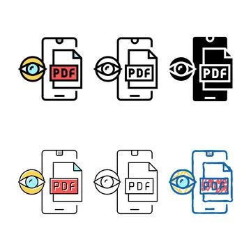 Set reading pdf file on mobile phone color icon vector Stock Illustration