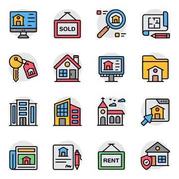 Set of Real Estate Flat Icons Stock Illustration