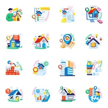 Set of Real Estate Flat Illustrations Stock Illustration