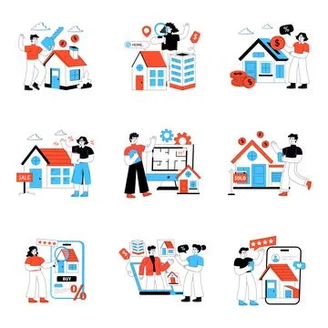 Set of Real Estate Flat Illustrations Stock Illustration