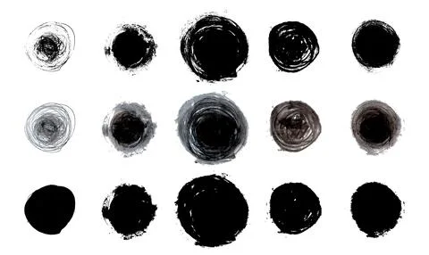 Set of real hand drawn strokes with paint, round, circular shapes, vector s.. Illustrazione stock