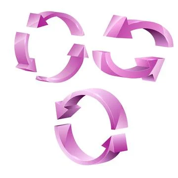 A set of realistic 3D arrows, refresh or reboot symbols, on a white backgroun Stock Illustration