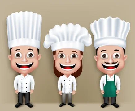 Set of Realistic 3D Chef Man and Woman Characters Happy Smiling 库存插图