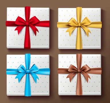 Set of Realistic 3D Colorful Gift Boxes with Patterns Stock Illustration
