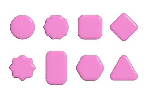 Set of realistic 3d glossy plastic geometric shape pink buttons isolated vector Stock Illustration