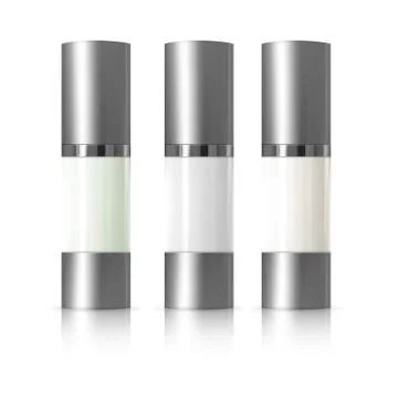 Set of realistic 3d package of cosmetics for cream, whey, foundation, BB. Tub Stock Illustration