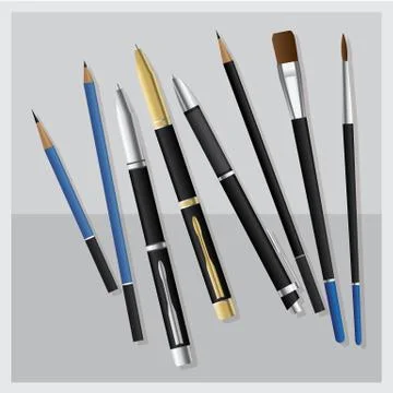 Set Realistic 3D Pen and Pencil for Business Stock Illustration