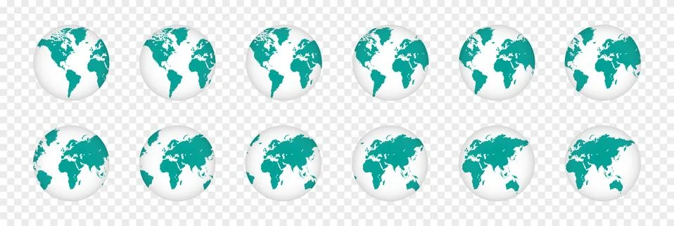 Set of realistic 3D planet maps. World globe illustration Stock Illustration