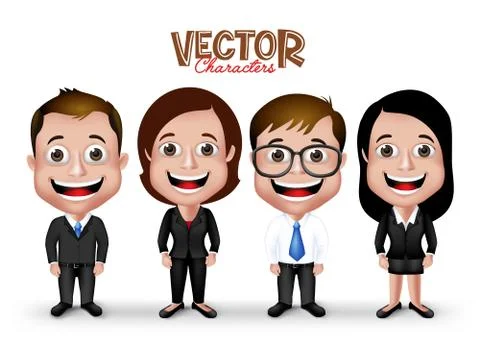 Set of Realistic 3D Professional Man and Woman Characters Happy Smiling Stock Illustration