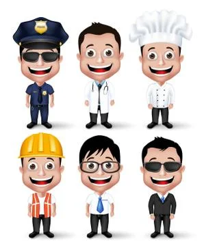 Set of Realistic 3D Professional Occupation Man Characters Happy Smiling Illustrazione stock