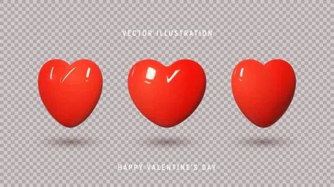 Set of realistic 3d red heart Stock Illustration