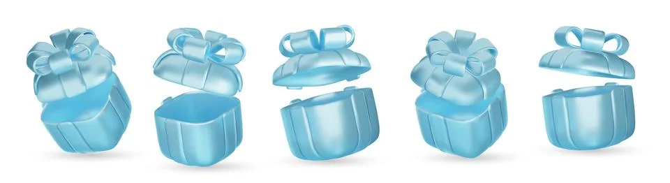 Set of realistic 3d render gift boxes. Blue gift box with blue bow and ribbon Stock Illustration