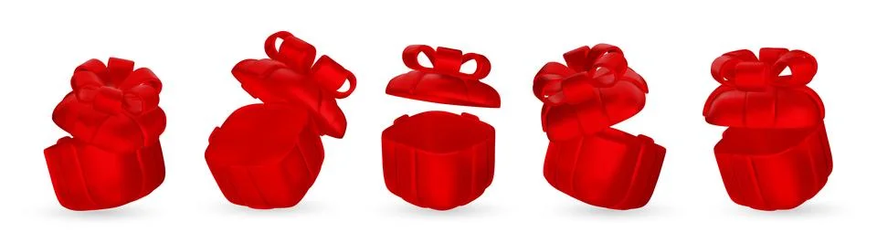 Set of realistic 3d render gift boxes. Red gift box with red bow and ribbon Stock Illustration