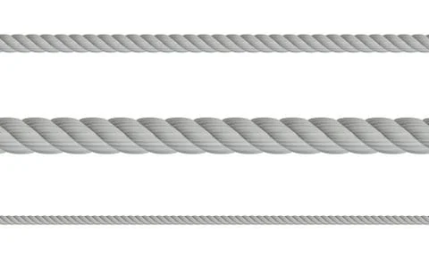Set of realistic 3d ropes, isolated on white background. Different twine gray Stock Illustration