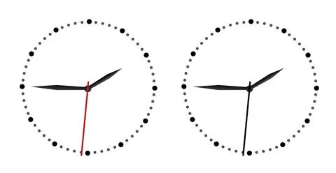 Set of realistic 3D wall clocks with white faces and black hands, isolated on Stock Illustration