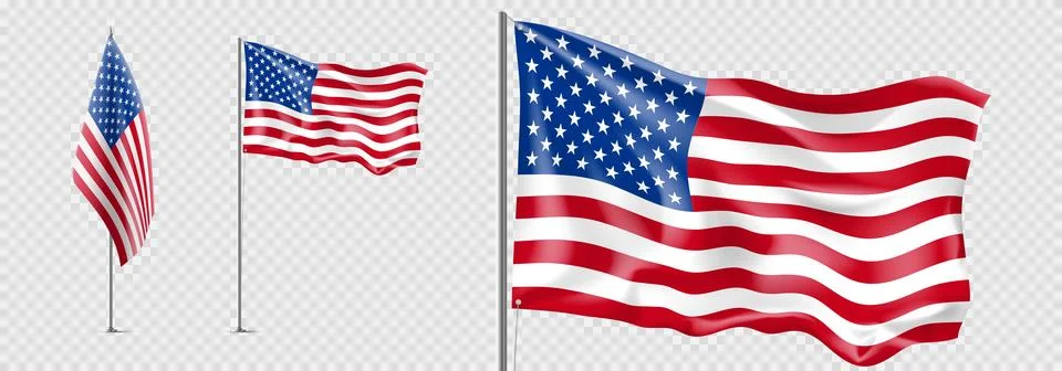 Set of realistic american flags Stock Illustration