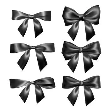 Set of Realistic black bow. Element for decoration gifts, greetings, holidays Stock Illustration