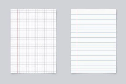 Set of realistic blank sheets of square and lined paper Stock Illustration