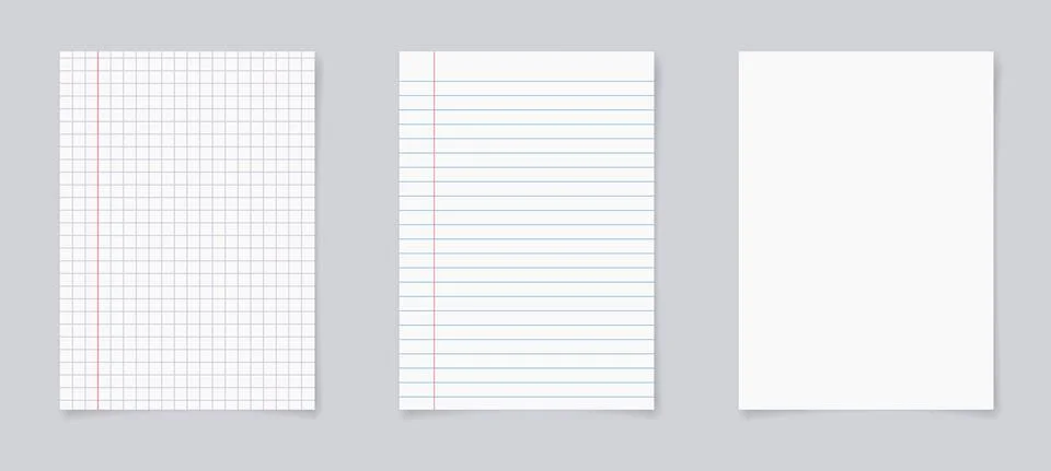 Set of realistic blank sheets of square and lined paper Ilustração Stock