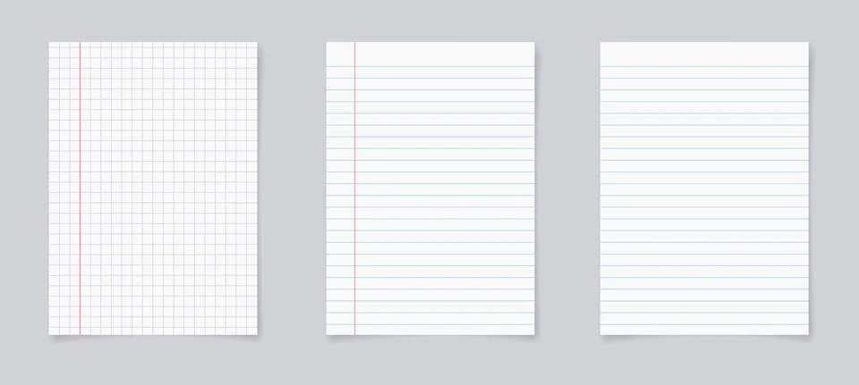 Set of realistic blank sheets of square and lined paper Stock Illustration