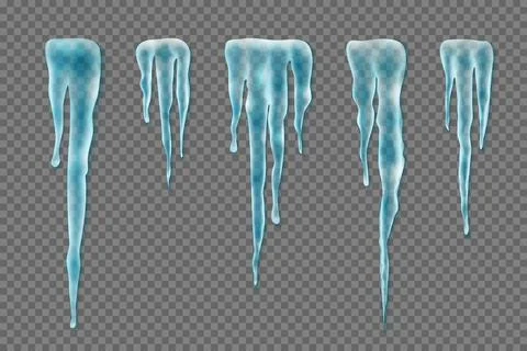 Set of realistic borders with snow icicles on transparent background. Elements Stock Illustration