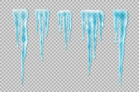 Set of realistic borders with snow icicles on transparent background. Elements Stock Illustration