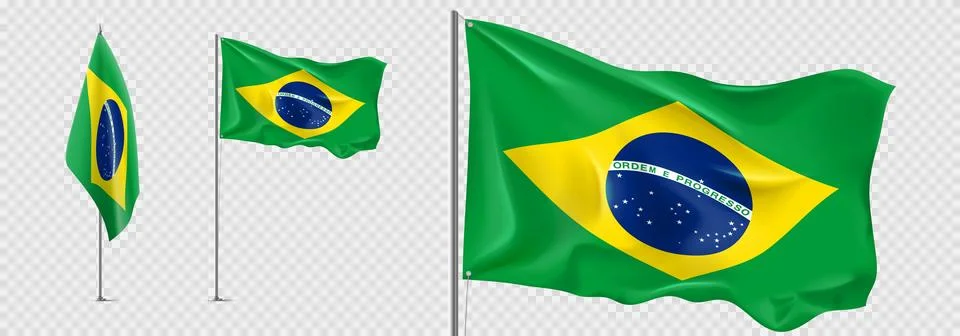 Set of realistic Brazilian flags Stock Illustration
