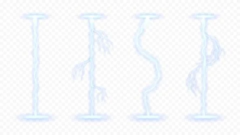Set of realistic bright glowing lightnings Stock Illustration