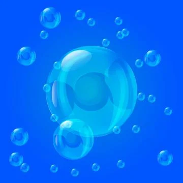 Set of realistic bubbles on a blue Stock Illustration
