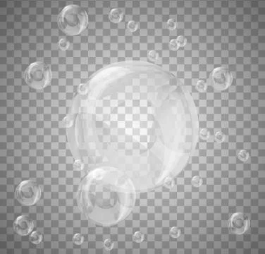 Set of realistic bubbles on transparent background. Stock Illustration