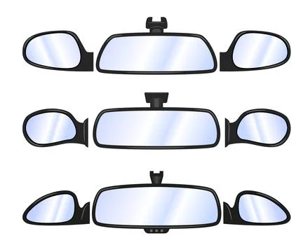 Set of realistic car side mirror collection, wing mirror car view from insi.. Illustrazione stock