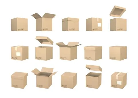 Set of realistic cardboard boxes. Delivery service concept. Vector illustrati Stock Illustration