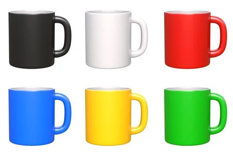 Set of Realistic ceramic cups or empty mugs for coffee, drink or tea Stock Illustration