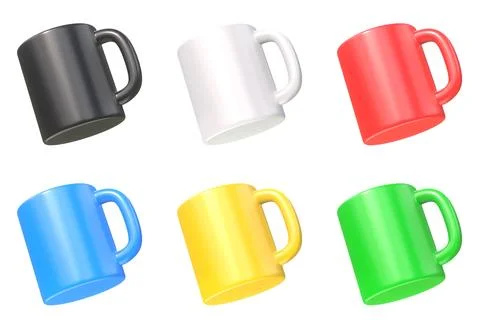 Set of Realistic ceramic cups or empty mugs for coffee, drink or tea Stock Illustration